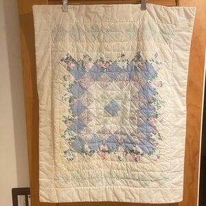 2 Floral Patchwork Quilt pillow shams- Blue and Cream